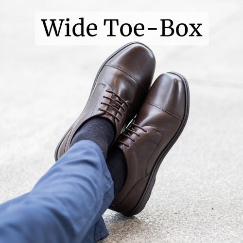 Wide toe box dress shoe seen from above